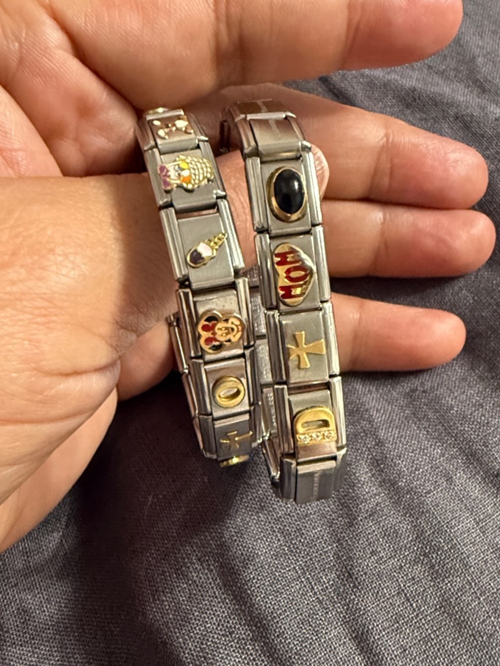 Italian Charm Link Bracelet with Gold-Tone Accents